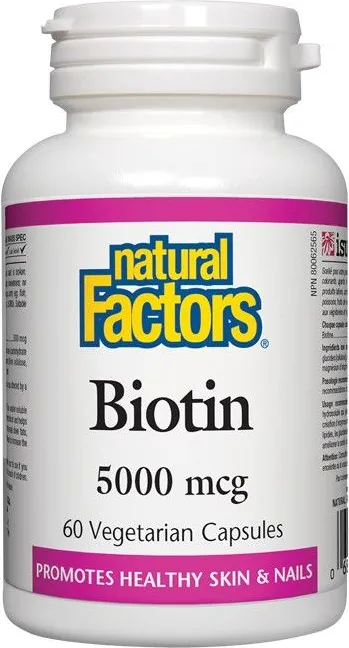 Natural Factors Biotin Витамин В7 за здрави коса, кожа и нокти 5000 мкг х 60 капсули