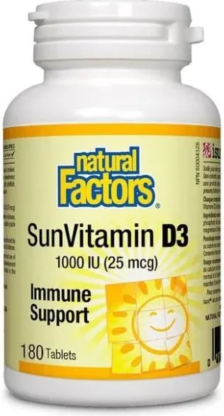 Natural Factors SunVitamin D3 за висок имунитет 1000 IU 180 таблетки