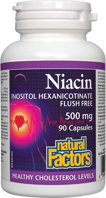 Natural Factors Niacin Ниацин /В3/ и Инозитол /В8/ при висок холестерол 500 мг х 90 капсули