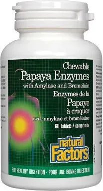 Natural Factors Papaya Enzymes with Amylase and Bromelain Папая ензими с Амилаза и Бромелаин срещу стомашни проблеми х 60 таблетки