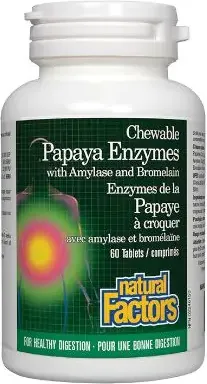 Natural Factors Papaya Enzymes with Amylase and Bromelain Папая ензими с Амилаза и Бромелаин срещу стомашни проблеми х 60 таблетки