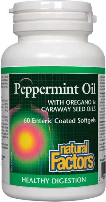 Natural Factors Peppermint Oil Масло от мента с риган и ким за добро храносмилане 200 мг х 60 софтгел капсули