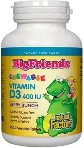 Natural Factors Big Friends витамин D3 за деца с плодов вкус 400IU х250 дъвчащи таблетки