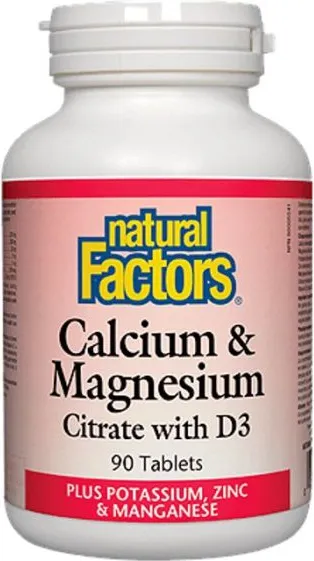 Natural Factors Calcium & Magnesium Citrate with D3 Plus Potassium, Zinc & Manganese За костите и зъбите х 90 таблетки