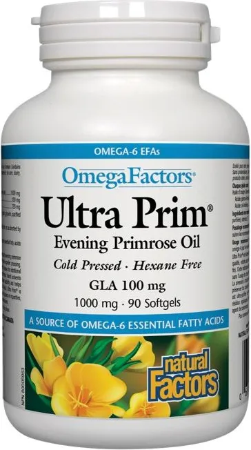 Natural Factors Ultra Prim Evening Primrose Oil Масло от вечерна иглика масло при ПМС и менопауза 1000 мг х 90 капсули