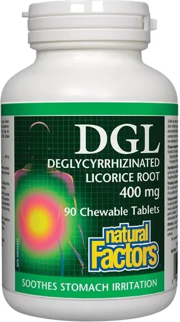 Natural Factors DGL при стомашни киселини 400 мг х 90 дъвчащи таблетки