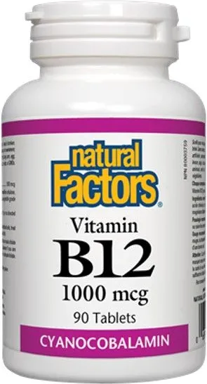 Natural Factors Vitamin B12 Цианокобаламин 1000 мкг х90 таблетки