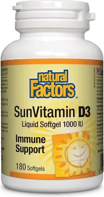 Natural Factors Vitamin D3 за здрави кости и зъби 1000 IU х180 софтгел капсули