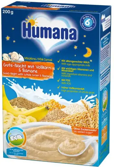 Humana млечна каша пълнозърнеста "Лека нощ" с банан 6М +200 гр