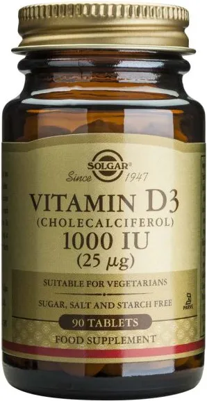 Solgar Vitamin D3 Витамин D3 за здрава костна система 1000IU x90 таблетки