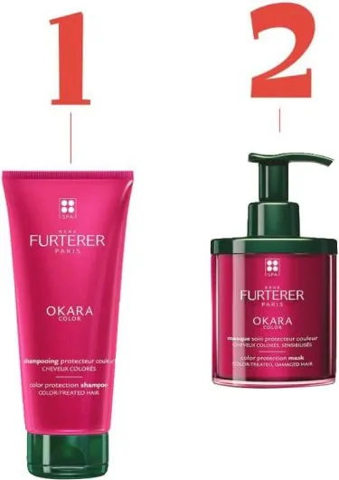 Rene Furterer Okara Color Шампоан за боядисана коса 200 мл + Rene Furterer Okara Color Маска за боядисана и увредена коса с помпа 200 мл Комплект