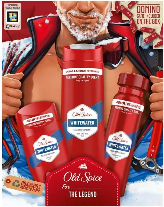 Old Spice Whitewater Коледа 2024 Душ гел 250 мл + Дезодорант против изпотяване 150 мл + Део стик против изпотяване 50 мл. + Подарък Домино Комплект