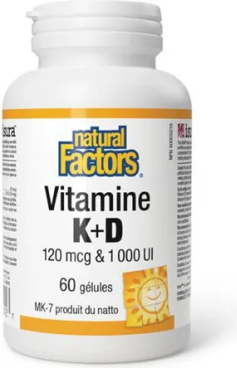 Natural Factors Vitamin K&D /MK-7/ подобрява здравето на костите 120 мкг/1000 IU х 60 капсули