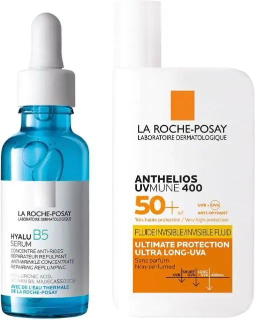 La Roche-Posay Hyalu B5 Интензивен хидратиращ серум против бръчки за чувствителна кожа 30 мл + Anthelios UVMune 400 Слънцезащитен флуид за лице за чувствителна кожа SPF50+ 50 мл Комплект