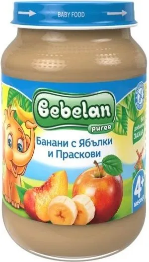 Bebelan Банани с ябълки и праскови Пюре 4М+ 190 гр