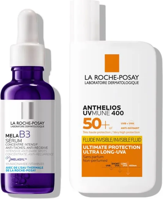 La Roche-Posay Anthelios UVMune 400 Слънцезащитен флуид за лице SPF50+ 50 мл + La Roche-Posay MELA B3 Интензивен концентриран серум против тъмни петна 30 мл Комплект