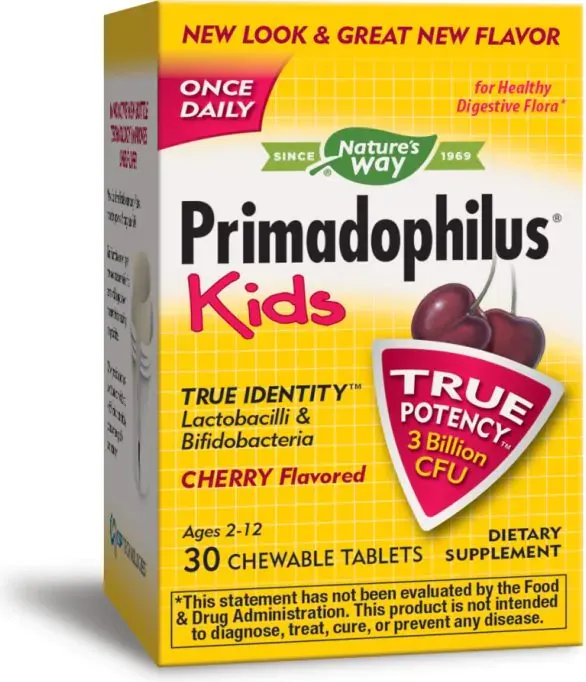 Nature's Way Primadophilus Kids Cherry Пробиотик за деца 3 млрд. активни пробиотици череша х30 дъвчащи таблетки