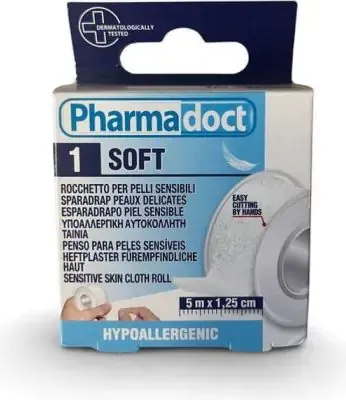 Pharmadoct Soft Хипоалергенен лейкопласт за чувствителна кожа 5 м х 1,25 см