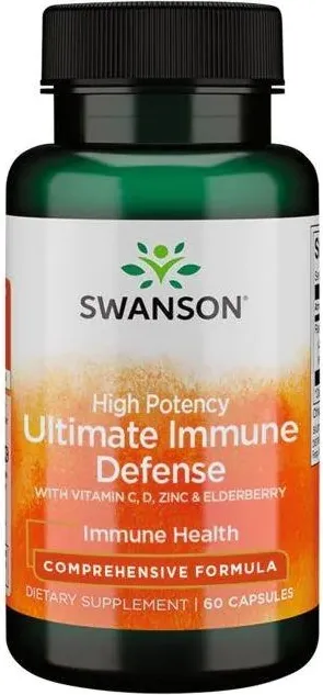 Swanson High Potency Ultimate Immune Defense with C, D, Zinc & Elderberry Високоефективна имунна защита с витамин C, D, цинк и бъз х 60 капсули