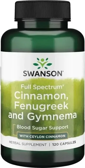 Swanson Full Spectrum Cinnamon, Fenugreek & Gymnema Пълен спектър канела, сминдух и гимнема 100 мг/100 мг/100 мг х 120 капсули