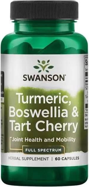 Swanson Full Spectrum Turmeric Boswellia Tart Cherry Пълен спектър куркума, босвелия и вишна 200/200/200 мг х 60 капсули