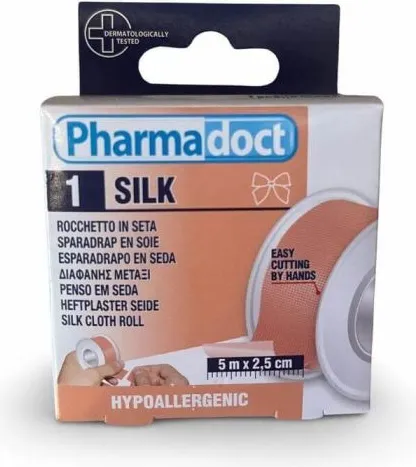 Pharmadoct Silk Хипоалергенен копринен лейкопласт 5 м х 2,5 см