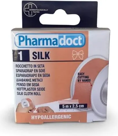 Pharmadoct Silk Хипоалергенен копринен лейкопласт 5 м х 2,5 см