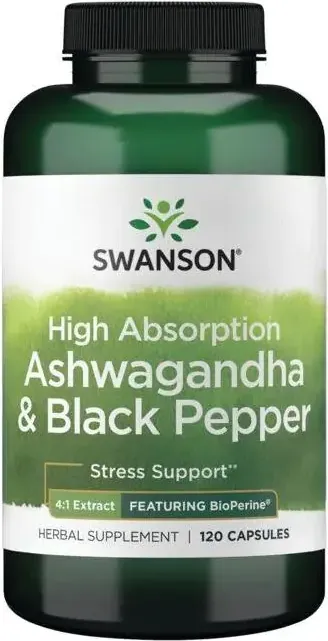 Swanson High Absorption Ashwagandha & Black Pepper - Featuring BioPerine Ашваганда с висока абсорбация и черен пипер - включващ биоперин 120 капсули