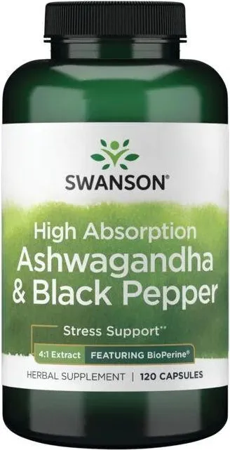 Swanson High Absorption Ashwagandha & Black Pepper - Featuring BioPerine Ашваганда с висока абсорбация и черен пипер - включващ биоперин 120 капсули