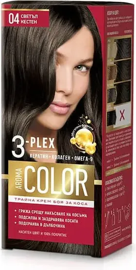 Color 3-Plex Трайна крем боя за коса Цвят №04 Светъл кестен