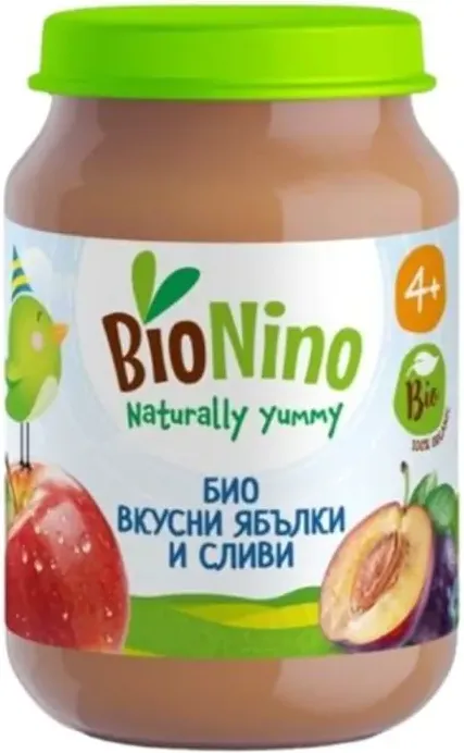 BioNino Био плодово пюре ябълки и сливи 4М+ 190 гр