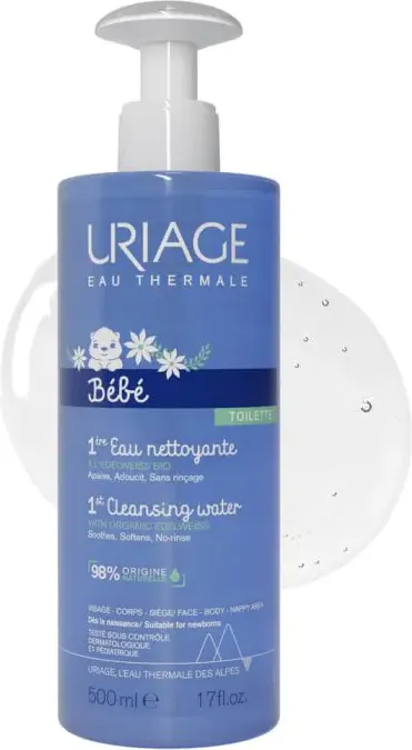 Uriage Bebe 1er EAU Почистваща вода за бебета без изплакване с органичен еделвайс 500 мл
