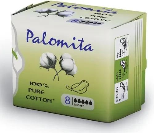 Palomita Pure Cotton Нощни дамски превръзки с крилца от естествен памук 8 бр