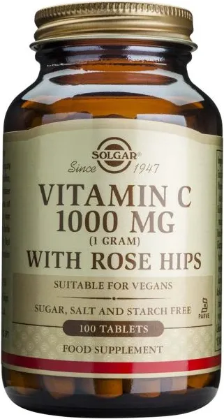 Solgar Vitamin C with Rose Hips Витамин C и Шипка за имунитет 1000 мг х100 таблетки