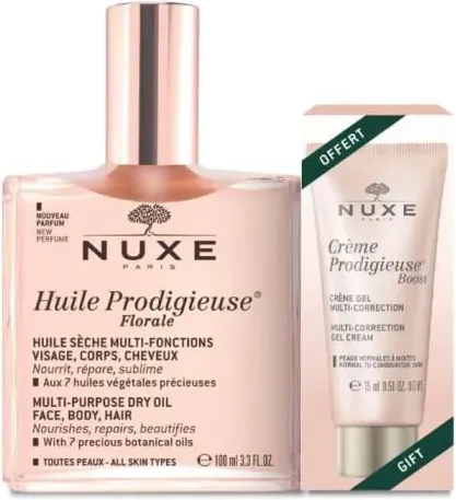 Nuxe Huile Prodigieuse Florale Мултифункционално флорално сухо олио 100 мл + Подарък: Nuxe Prodigieuse Boost Мултикоригиращ гел-крем 15 мл Комплект