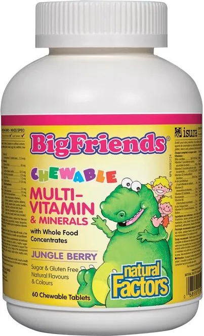 Natural Factors Big Friends Chewable Multi Vitamins Мултивитамини за деца 238 мг х 60 дъвчащи таблетки