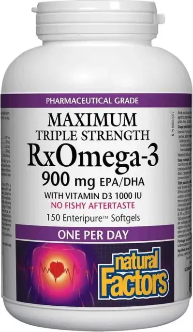 Natural Factors RX Omega-3 Maximum Triple Stength 1425 mg (тройна концентрация 900 mg EPA DHA) + витамин D3 1000 IU 150 софтгел капсули