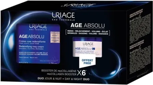 Uriage Age Absolu Концентриран дневен крем 50 мл + Uriage Age Absolu Уплътняваща нощна маска за лице 15 мл Комплект