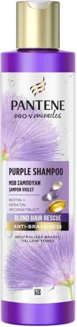 Pantene Pro-V Miracles Strength & Anti-Brassiness Purple Шампоан с биотин и копринен протеин за неутрализиране на жълти тонове 250 мл