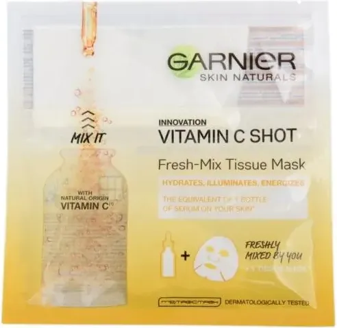Garnier Skin Naturals Vitamin C Shot Енергизираща и озаряваща лист-маска за лице с витамин C 1 бр