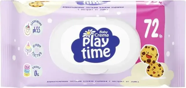 Baby Crema Play Time Бебешки влажни кърпички с капак 72 бр