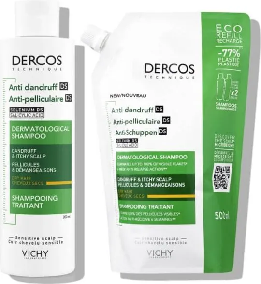 Vichy DERCOS шампоан против пърхот за сух скалп + еко пълнеж за сух скалп