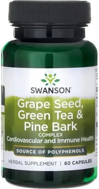 Swanson Grape Seed, Green Tea & Pine Bark Complex Гроздови семки, Зелен чай и Борова кора х 60 капсули