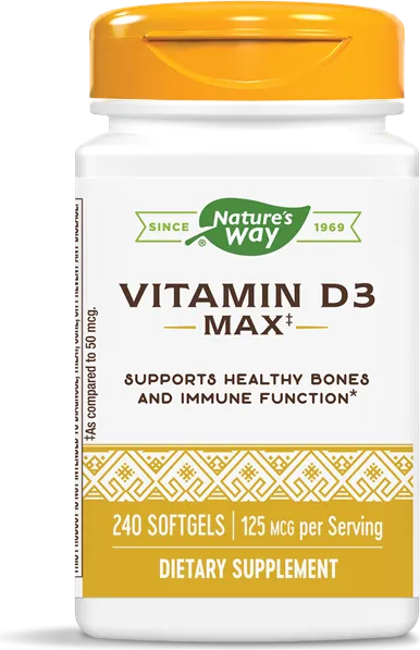 Nature's Way Vitamin D3 Max Витамин D3 за здрави кости и зъби 5000 IU х 240 софтгел капсули