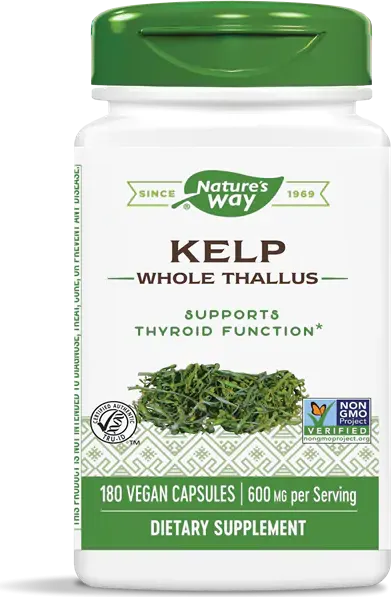 Nature's Way Kelp Whole Thallus Кафяви водорасли за щитовидната жлеза 600 мг х180 V капсули