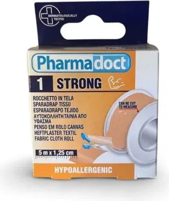 Pharmadoct Strong Хипоалергенен лейкопласт текстил 5 м х 1,25 см
