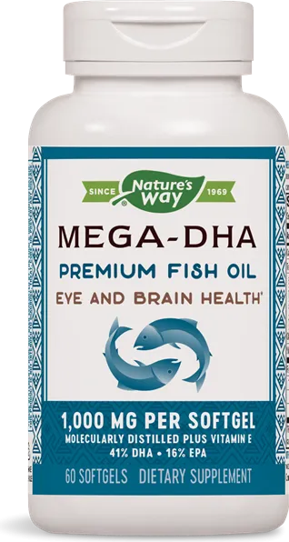 Nature's Way Mega-DHA Premium Fish Oil Рибено масло за здрава сърдечно-съдова и нервна система 1000 мг х60 софтгел капсули