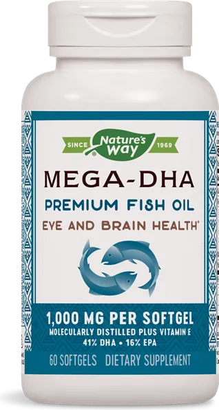 Nature's Way Mega-DHA Premium Fish Oil Рибено масло за здрава сърдечно-съдова и нервна система 1000 мг х60 софтгел капсули