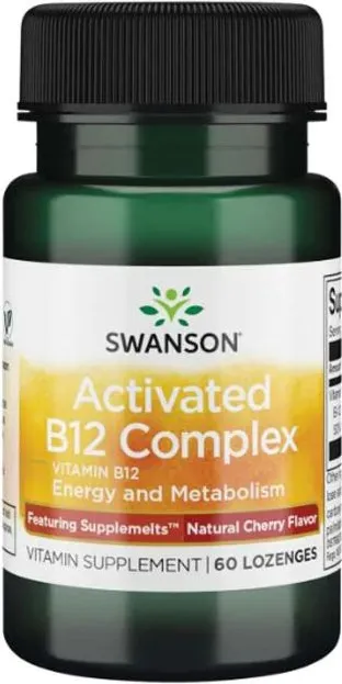 Swanson Activated B12 Complex - Natural Cherry Flavor Активиран комплекс B12 с естествен аромат на череша 2000 мкг х 60 дъвчащи таблетки