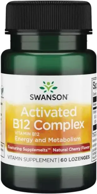 Swanson Activated B12 Complex - Natural Cherry Flavor Активиран комплекс B12 с естествен аромат на череша 2000 мкг х 60 дъвчащи таблетки